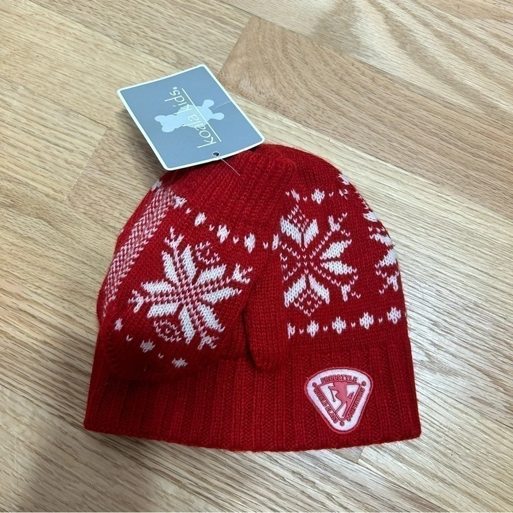 Koala Kids Knit Hat & Mittens Set NWT Red 3T-4T Fair Isle